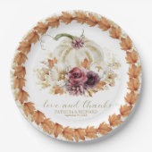 Liefde en Bedankt Pompoen Bloemen Huwelijk Papieren Bordje (Voorkant)