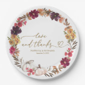 Liefde en Bedankt Pompoen Bourgondië Bloemen bruil Papieren Bordje (Voorkant)