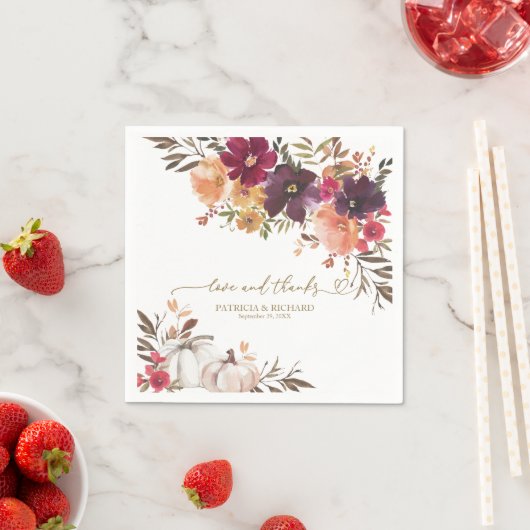 Liefde en Bedankt Pompoen Bourgondië Bloemen bruil Servet (Insitu)