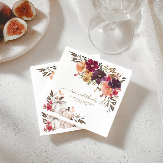 Liefde en Bedankt Pompoen Bourgondië Bloemen bruil Servet