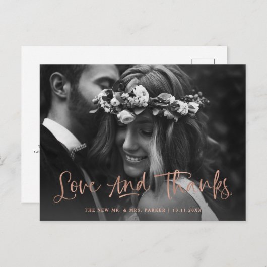 Liefde en Bedankt Roos Gold Photo Weddenschap Hart Briefkaart (Voorkant / Achterkant)