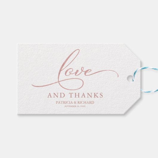 Liefde en Bedankt Roos Gouden Folie Bruiloft Favor Cadeaulabel (Voorkant (Horizontaal))