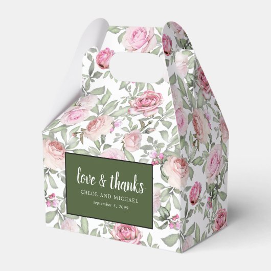 Liefde en Bedankt Roos Roze Waterverf Bloemen Bedankdoosjes (Achterkant)