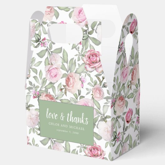 Liefde en Bedankt Roos Roze Waterverf Bloemen Bedankdoosjes (Geopend)