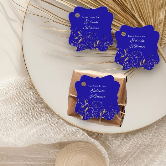 Liefde en Bedankt Royal Blue en Gold Floral Bedankjes Labels