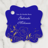 Liefde en Bedankt Royal Blue en Gold Floral Bedankjes Labels (Voorkant)