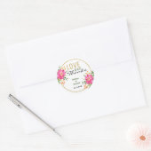 Liefde en Bedankt roze bloemenbruiloft Ronde Sticker (Envelop)