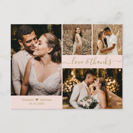 Liefde en Bedankt Roze en Gold Weddenschappen Hart Briefkaart (Voorkant)