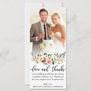 Liefde en Bedankt Roze Floral Wedding Foto Card Kaart