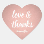 Liefde en Bedankt Roze Rose Gold Faux Folie Hartel Hart Sticker (Voorkant)