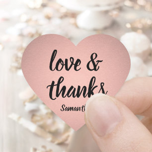 Liefde en Bedankt Roze Rose Gold Faux Folie Hartel Hart Sticker