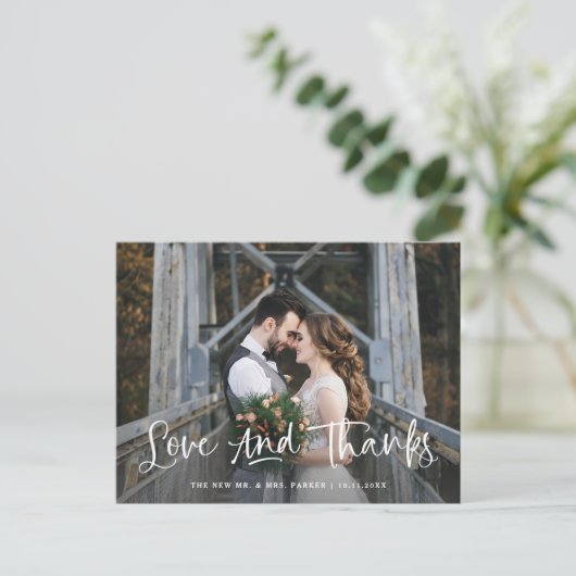 Liefde en Bedankt | Rustic Foto bruiloft Hartelijk Briefkaart (Staand voorkant)