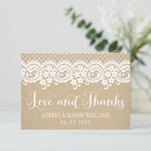 Liefde en Bedankt Rustic Kraft en Lace Wedding (Staand voorkant)