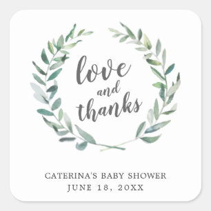 Liefde en Bedankt Rustic Wreath Baby shower Favor Vierkante Sticker