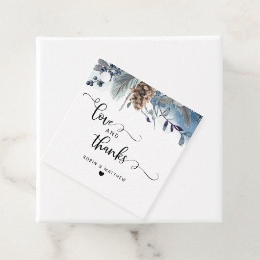 Liefde en Bedankt, Rustiek Dusty Blue Floral Bedankjes Labels (In situ)