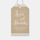 Liefde en Bedankt Rustieke Kraft en Kant Bruiloft Cadeaulabel (Voorkant)