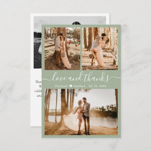 Liefde en Bedankt Sage Green Wedding Hartelijk dan (Voorkant / Achterkant)