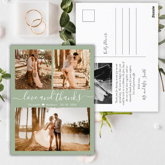 Liefde en Bedankt Sage Green Wedding Hartelijk dan Briefkaart