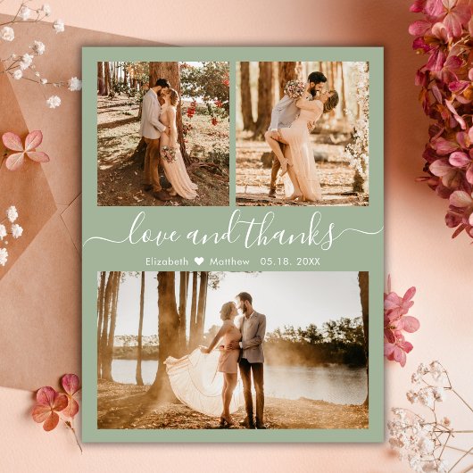 Liefde en Bedankt Sage Green Wedding Hartelijk dan Briefkaart