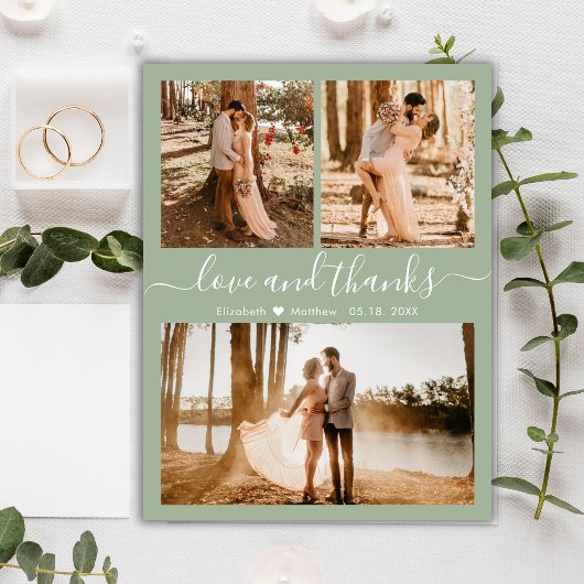 Liefde en Bedankt Sage Green Wedding Hartelijk dan Briefkaart