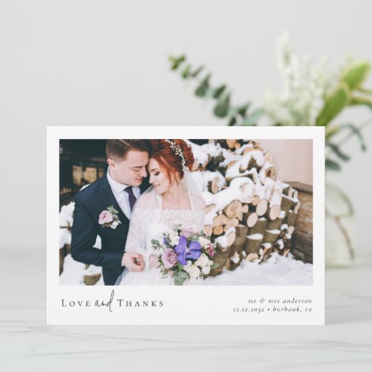 Liefde en Bedankt Script 2 Foto Bruiloft Kaart (Staand voorkant)