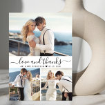 Liefde en Bedankt Script 3 Fotocollage Bruiloft<br><div class="desc">Modern Minimalistisch Elegant "Liefde en bedankt" Script 3 Fotocollage Bruiloft Dank je Kaart. Stijlvolle bruiloft dank u kaart sjabloon met 3 (drie) foto op de voorkant en een (1) foto op de achterkant. Met de tekst "Love and bedankt" in een wervelende hand belettering typografie script lettertype met swash tail in...</div>