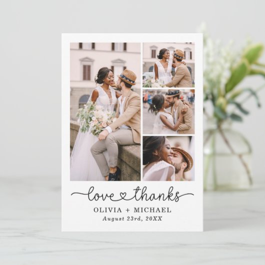 Liefde en Bedankt Script Five Photo Collage Weddin (Staand voorkant)