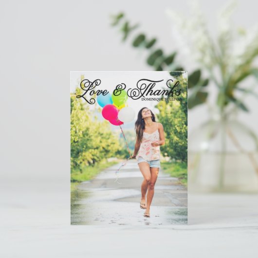 Liefde en Bedankt  Script Foto Afstuderen Briefkaart (Staand voorkant)