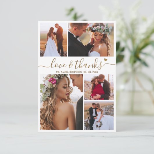 Liefde en Bedankt Script Foto Collage Hart Bruilof (Staand voorkant)