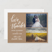 Liefde en Bedankt Script Kraft Papier Trouwfoto Briefkaart (Voorkant / Achterkant)