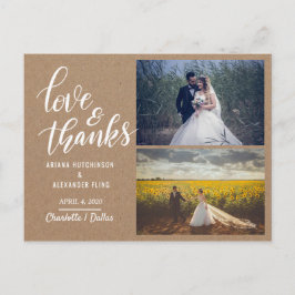 Liefde en Bedankt Script Kraft Papier Trouwfoto Briefkaart