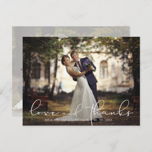 Liefde en Bedankt Script Twee foto bruiloft Briefkaart (Voorkant / Achterkant)