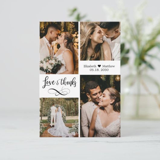 Liefde en Bedankt Script Wedding Photo Collage (Staand voorkant)