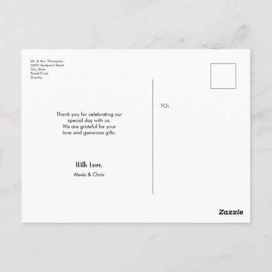 Liefde en Bedankt Script Zwart-wit bruiloft Briefkaart (Achterkant)