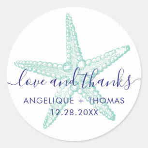 Liefde en Bedankt Starfish Beach Wedding Favor Ronde Sticker