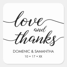 Liefde en Bedankt Sticker · elegant script · vierk