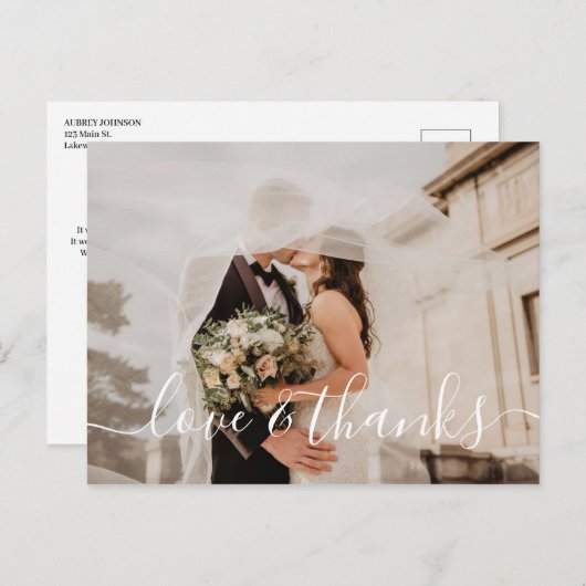 Liefde en Bedankt trouwfoto Dank u Briefkaart (Voorkant / Achterkant)