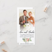 Liefde en Bedankt Trouwfoto Roze Bloemen Kaart (Voorkant / Achterkant in situ)