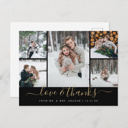 Liefde en Bedankt Trouwfotocollage Briefkaart (Voorkant / Achterkant)