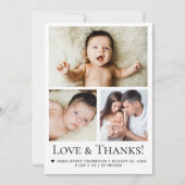 Liefde en Bedankt Typografie Baby Foto Geboorte Aankondiging (Voorkant)