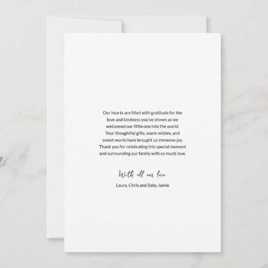 Liefde en Bedankt Typografie Baby Foto Geboorte Aankondiging (Achterkant)