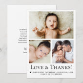 Liefde en Bedankt Typografie Baby Foto Geboorte Aankondiging (Voorkant / Achterkant)