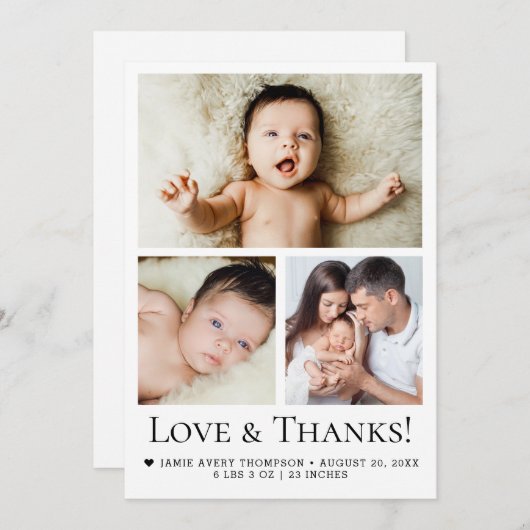 Liefde en Bedankt Typografie Baby Foto Geboorte Aankondiging (Voorkant / Achterkant)