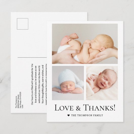 Liefde en Bedankt Typografie Foto Grid Baby Boy Briefkaart (Voorkant / Achterkant)
