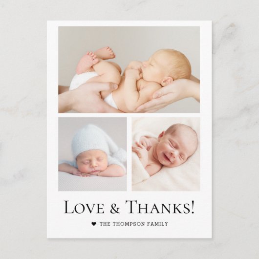 Liefde en Bedankt Typografie Foto Grid Baby Boy Briefkaart (Voorkant)