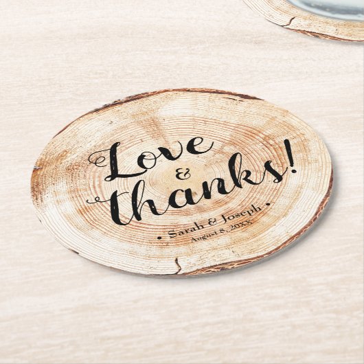 Liefde en bedankt Unieke Rustieke bruiloft gunsten Ronde Kartonnen Onderzetter (Gebogen)