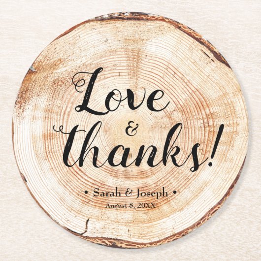 Liefde en bedankt Unieke Rustieke bruiloft gunsten Ronde Kartonnen Onderzetter (Voorkant)