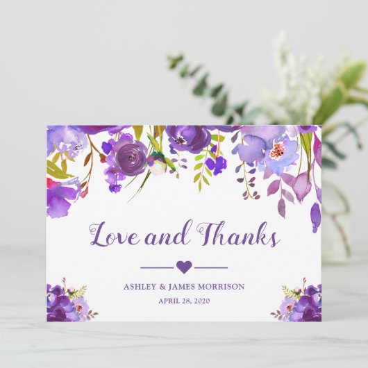 Liefde en Bedankt Violet Paarse Waterverf Bloemen (Staand voorkant)