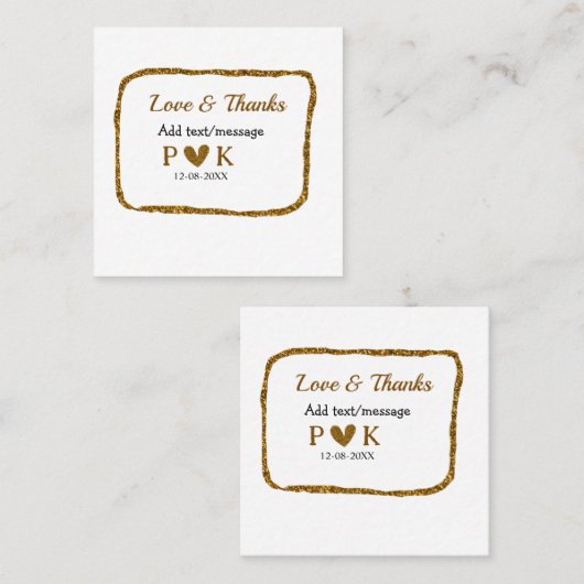 Liefde en bedankt voegen koppelnaam gouden zwarte  vierkante visitekaartje (Voorkant / Achterkant)
