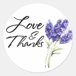 Liefde en Bedankt, Waterverf lavender Flowers Ronde Sticker